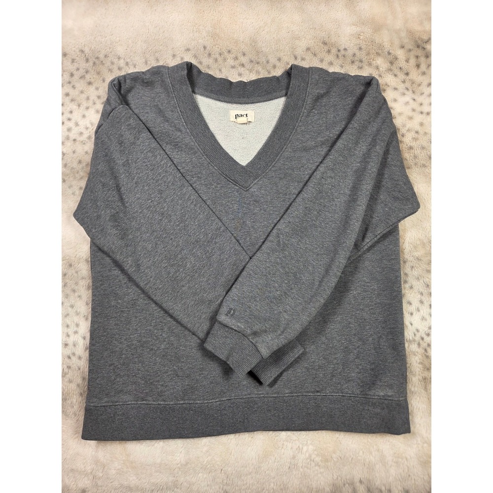 Pact Womens Organic Cotton V-Neck Sweatshirt Heather Gray Medium Pullover